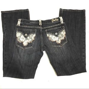 30 Miss Me Dark Gray Lace Detail Boot Cut Jeans